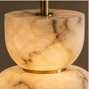 Close view of natural alabaster veining and brass