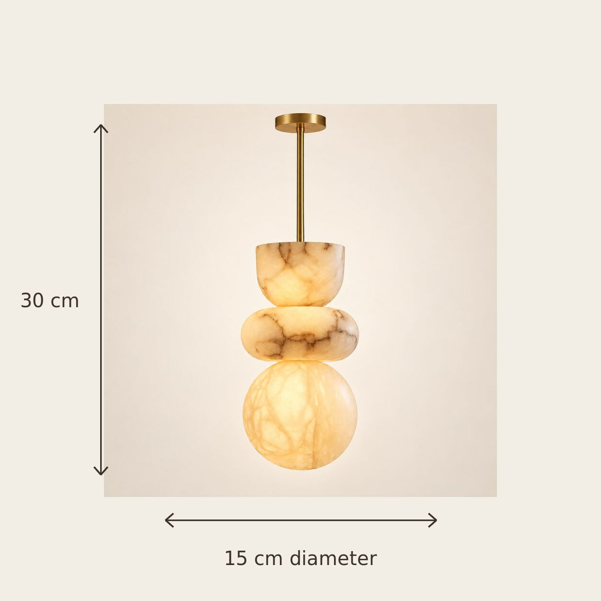 Alverra pendant dimensions: 30 centimetres high by 15 centimetres diameter