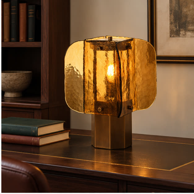 Amber glass lamp in a refined study