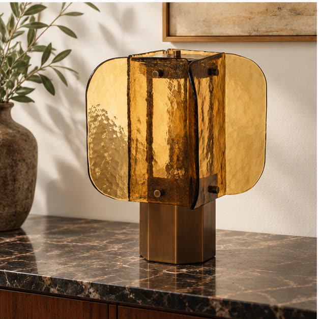 Amber glass lamp in daylight, switched off