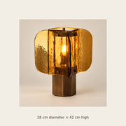 Amber desk lamp dimensions: 28 centimetres diameter by 42 centimetres high