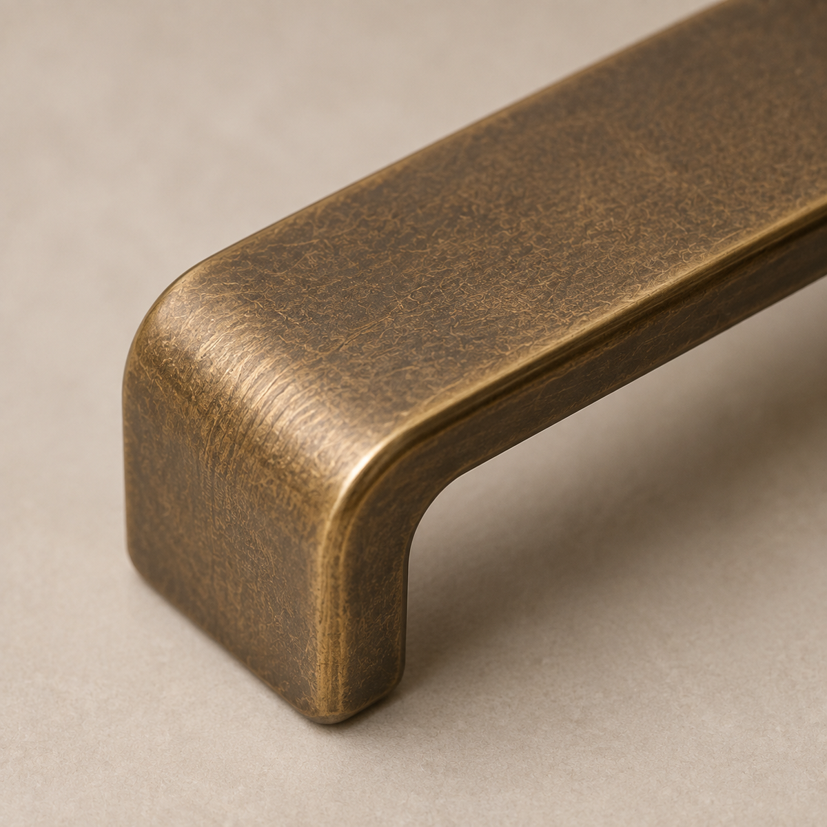 Close-up of the weathered antique bronze finish