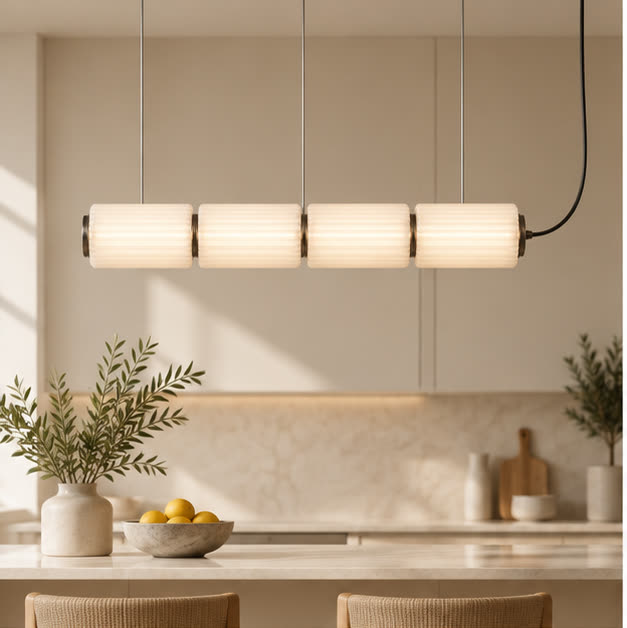 Milky-white Astra pendant in a cream kitchen