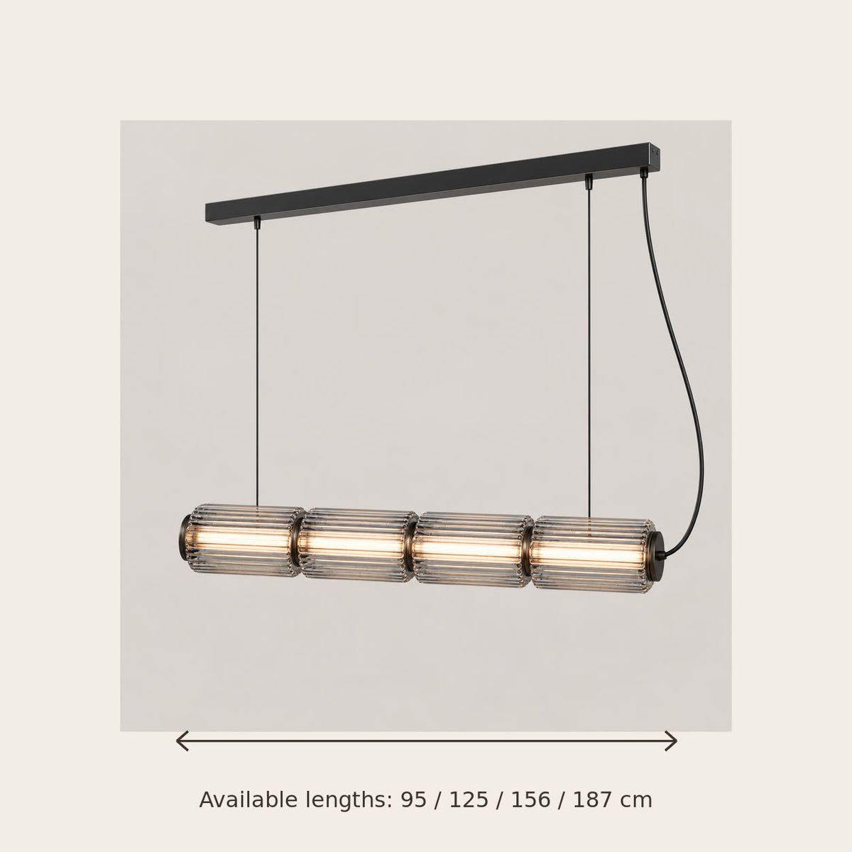 Astra pendant available lengths: 95, 125, 156 and 187 centimetres