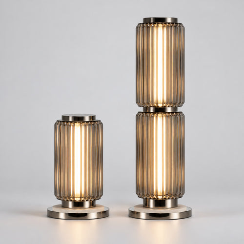 Astra Gray Glass Table Lamp in Small and Medium sizes