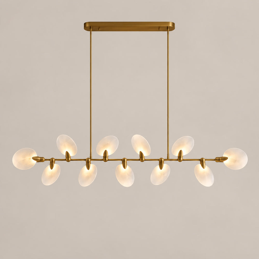 Atelier Velmora ten-light linear chandelier on a warm neutral background