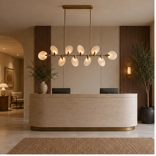 Atelier Velmora chandelier at a hotel reception
