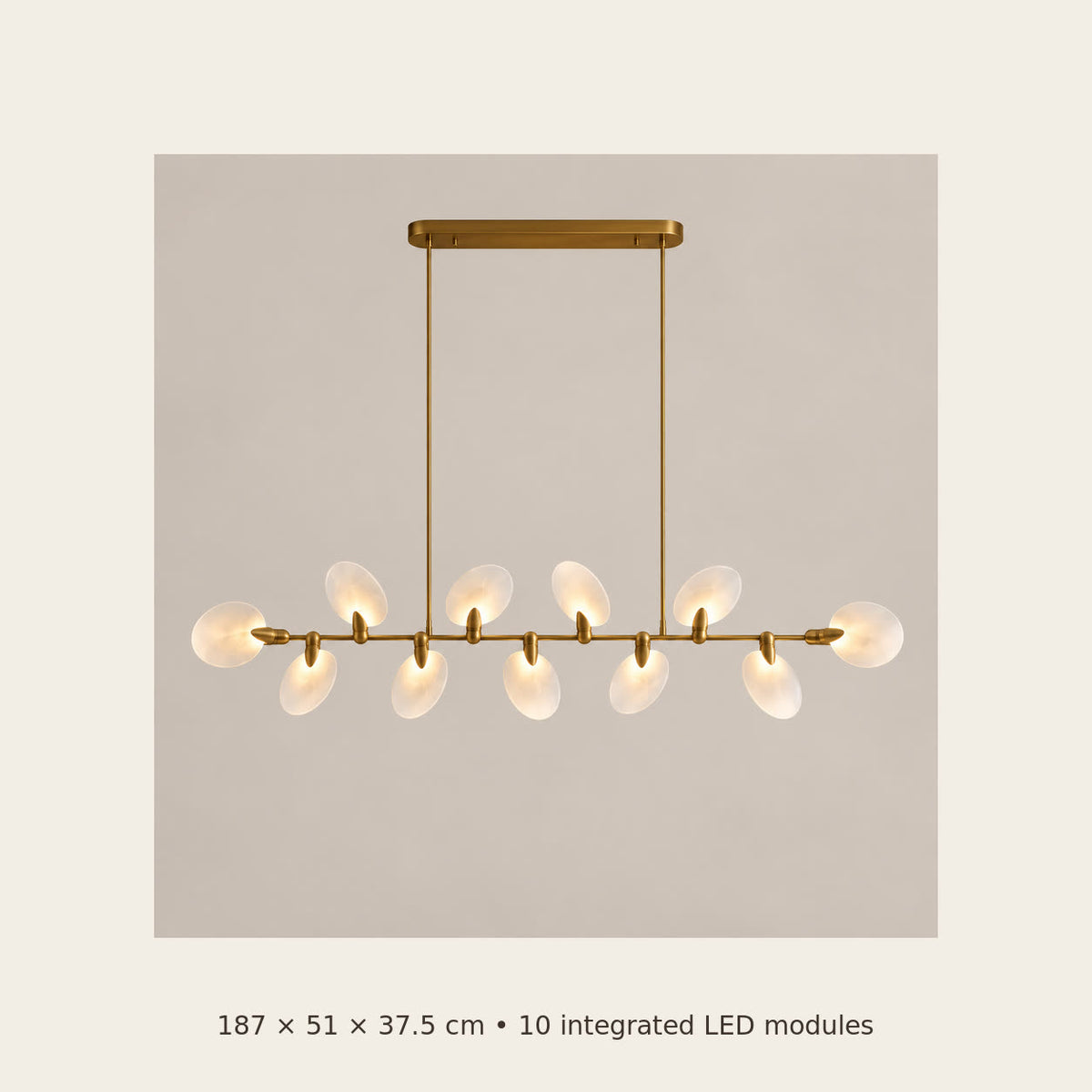 Atelier Velmora dimensions: 187 by 51 by 37.5 centimetres with ten LED modules