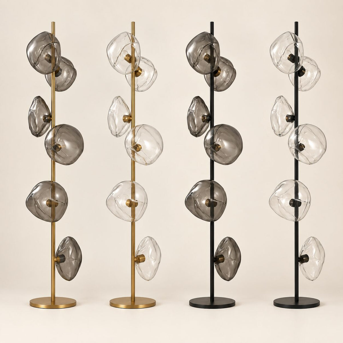 Auralis Glass Floor Lamp in all four metal and glass finish combinations