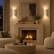 Pair of beige Auralis wall lamps in a living room