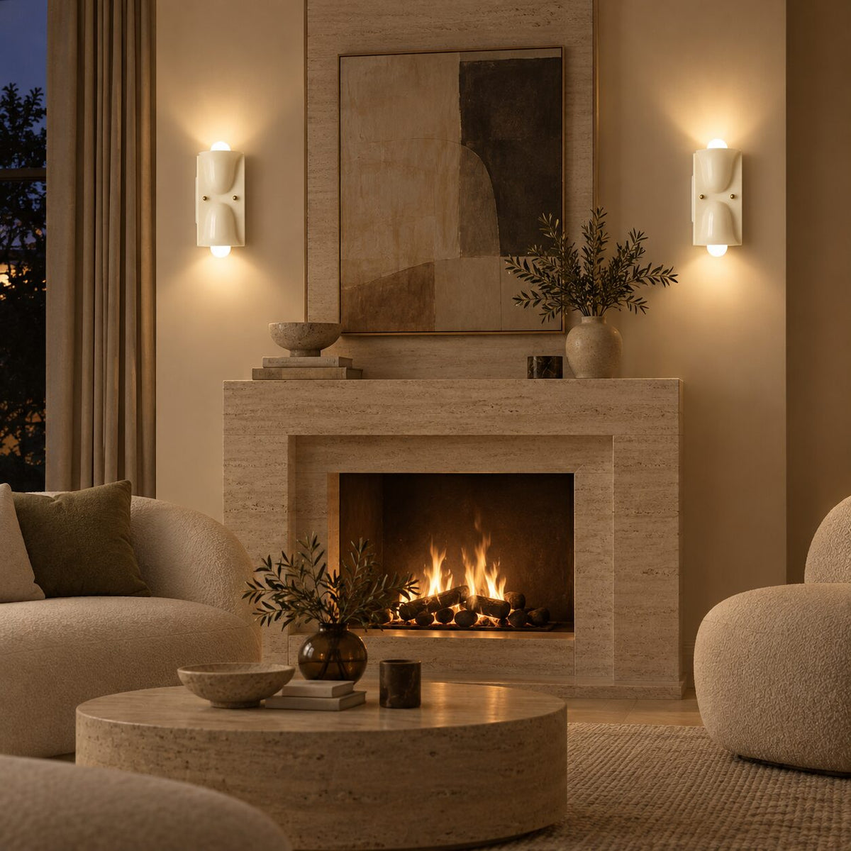 Pair of beige Auralis wall lamps in a living room