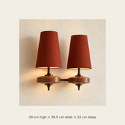 Auralis Dual Red Fabric Wall Lamp dimensions: 39 by 35.5 by 22 centimetres