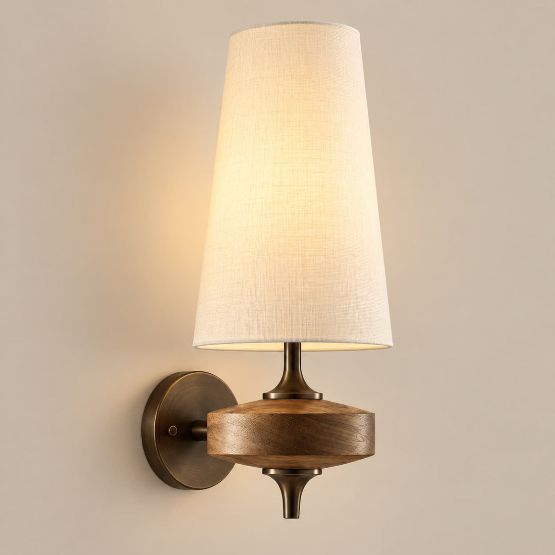 Auralis single white fabric and natural wood wall light