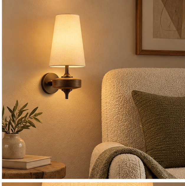 Auralis wall light beside an upholstered reading chair