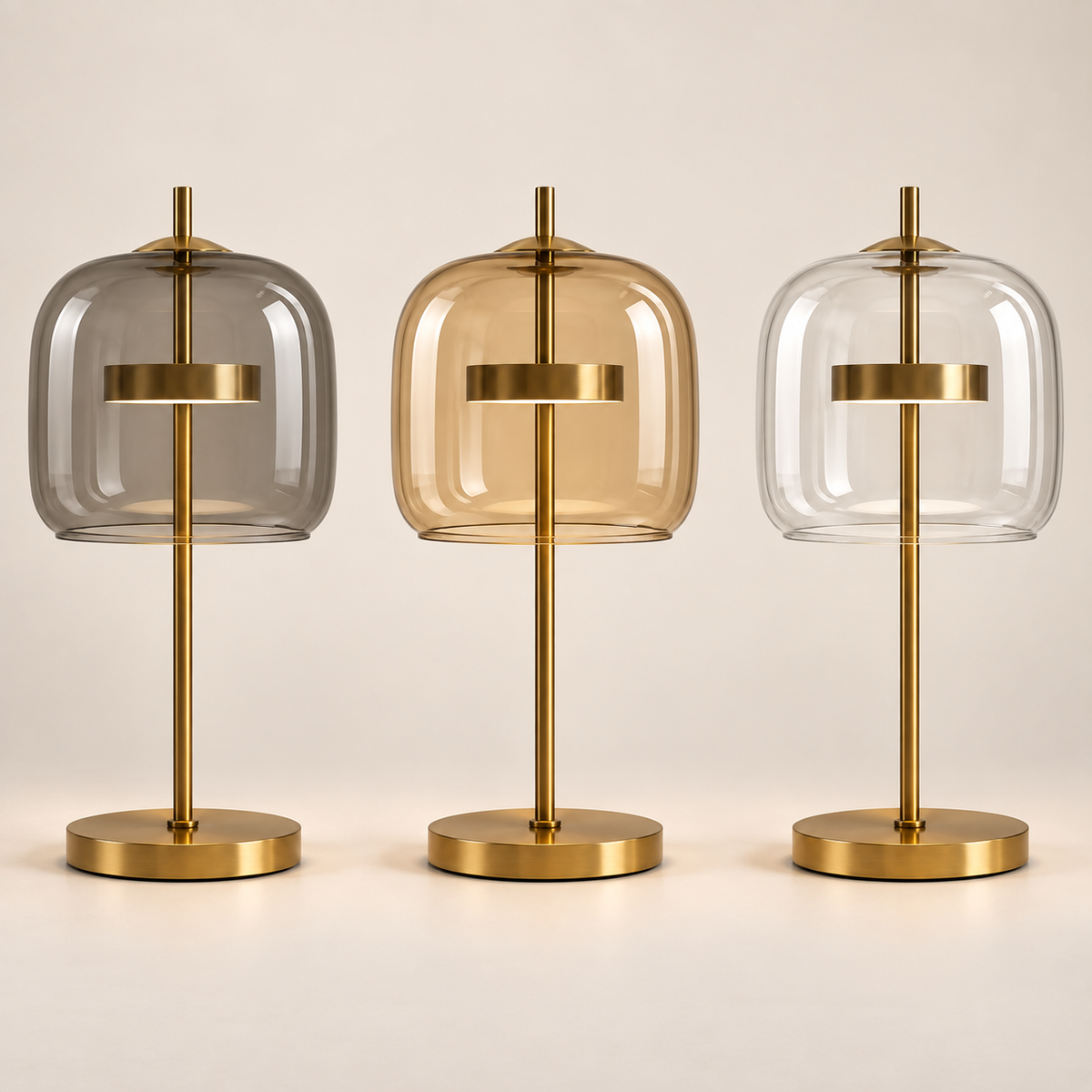 Aurelia table lamp in Smoke Grey, Amber and Transparent glass finishes
