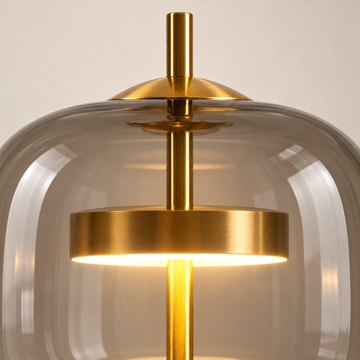 Aurelia glass shade, gold frame and circular LED light detail
