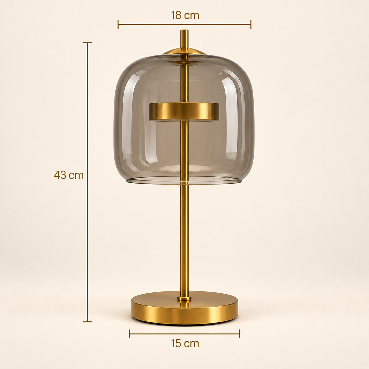 Aurelia lamp dimensions: 43 cm high, 18 cm shade and 15 cm base