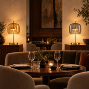 Amber and Smoke Grey Aurelia lamps in a restaurant lounge