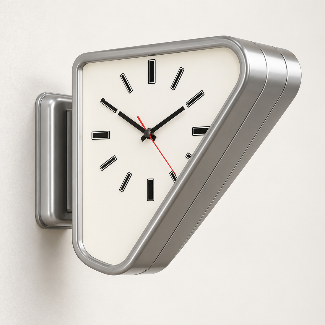 Aurelian dual-sided triangular wall clock in silver