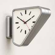 Aurelian dual-sided triangular wall clock in silver