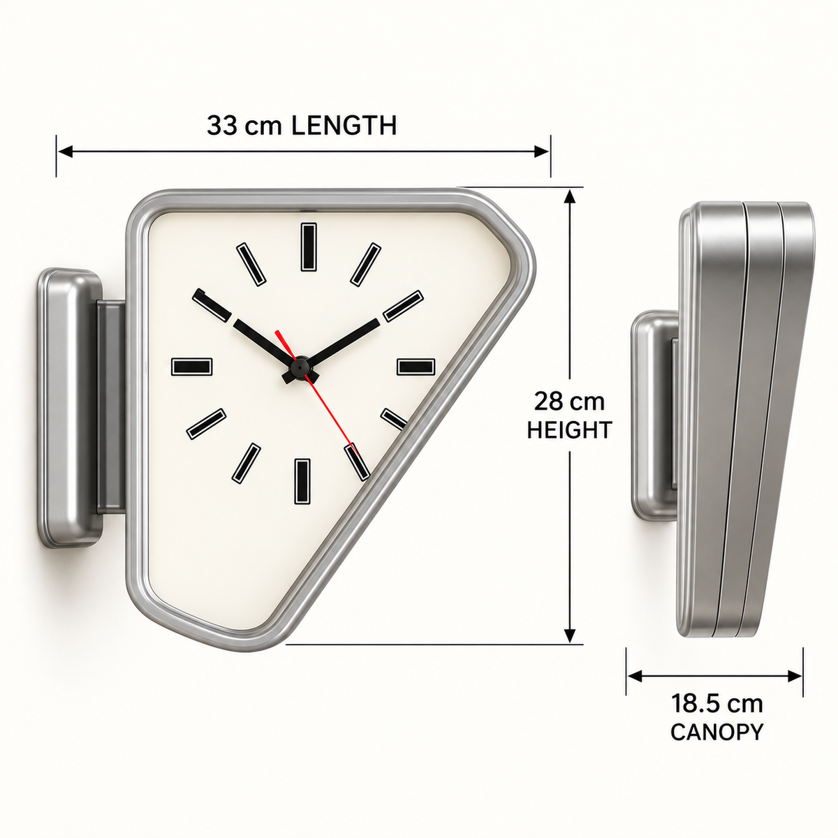 Aurelian clock dimensions: 33 cm long, 28 cm high, 18.5 cm canopy