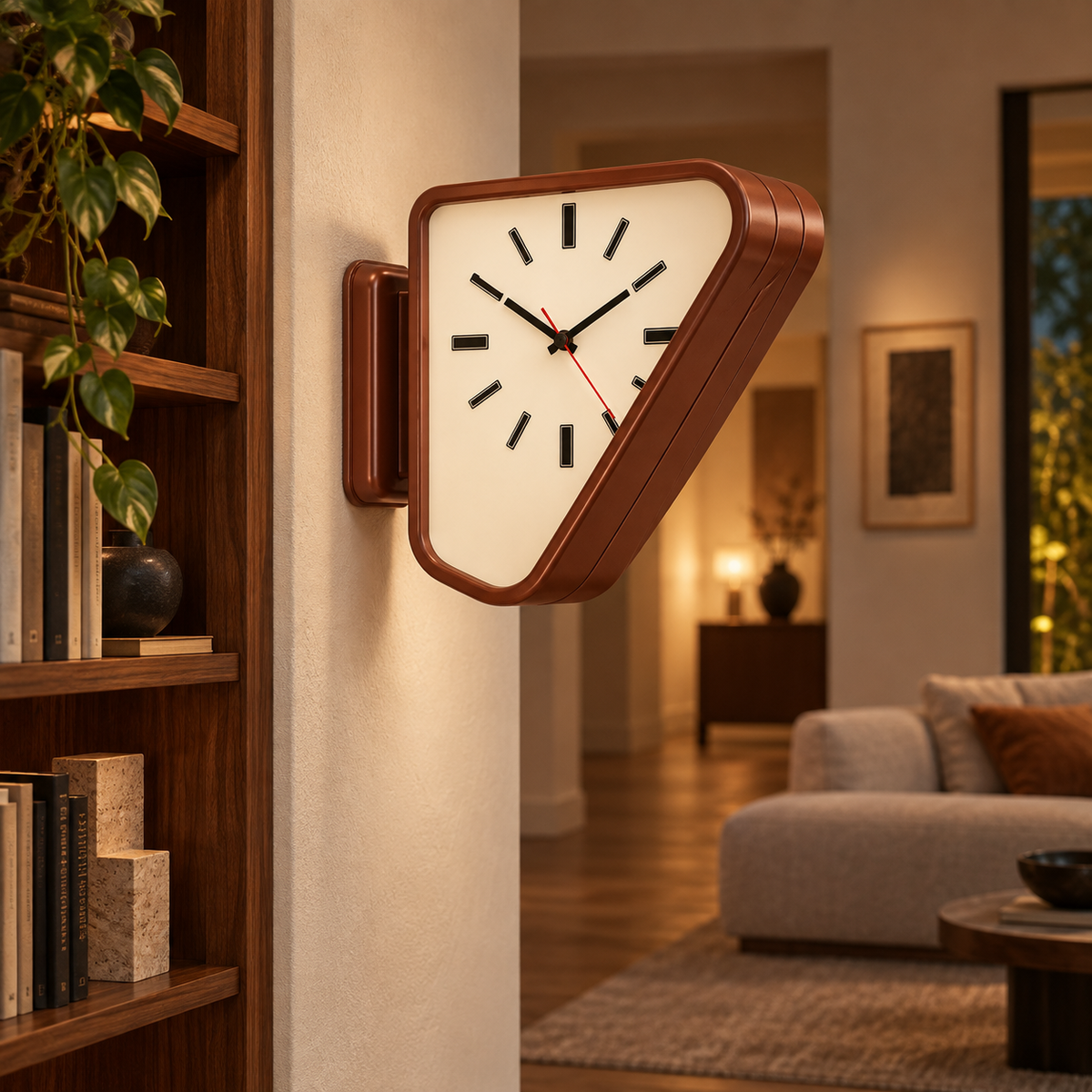 Brick brown Aurelian wall clock beside a living room