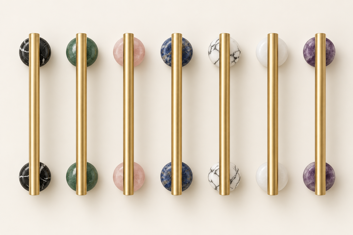 BlushStone cabinet pull in seven natural stone finishes