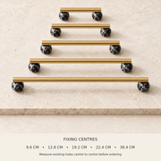 BlushStone pull fixing-centre size guide from 9.6 to 38.4 cm