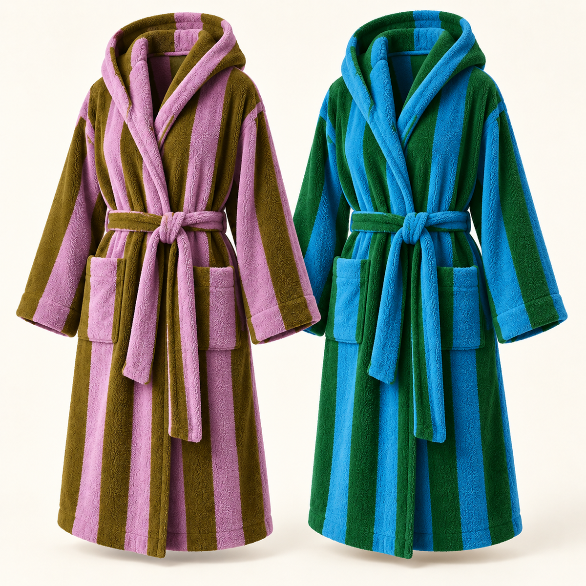 Bold Stripe bathrobe in Pink and Brown and Blue and Green