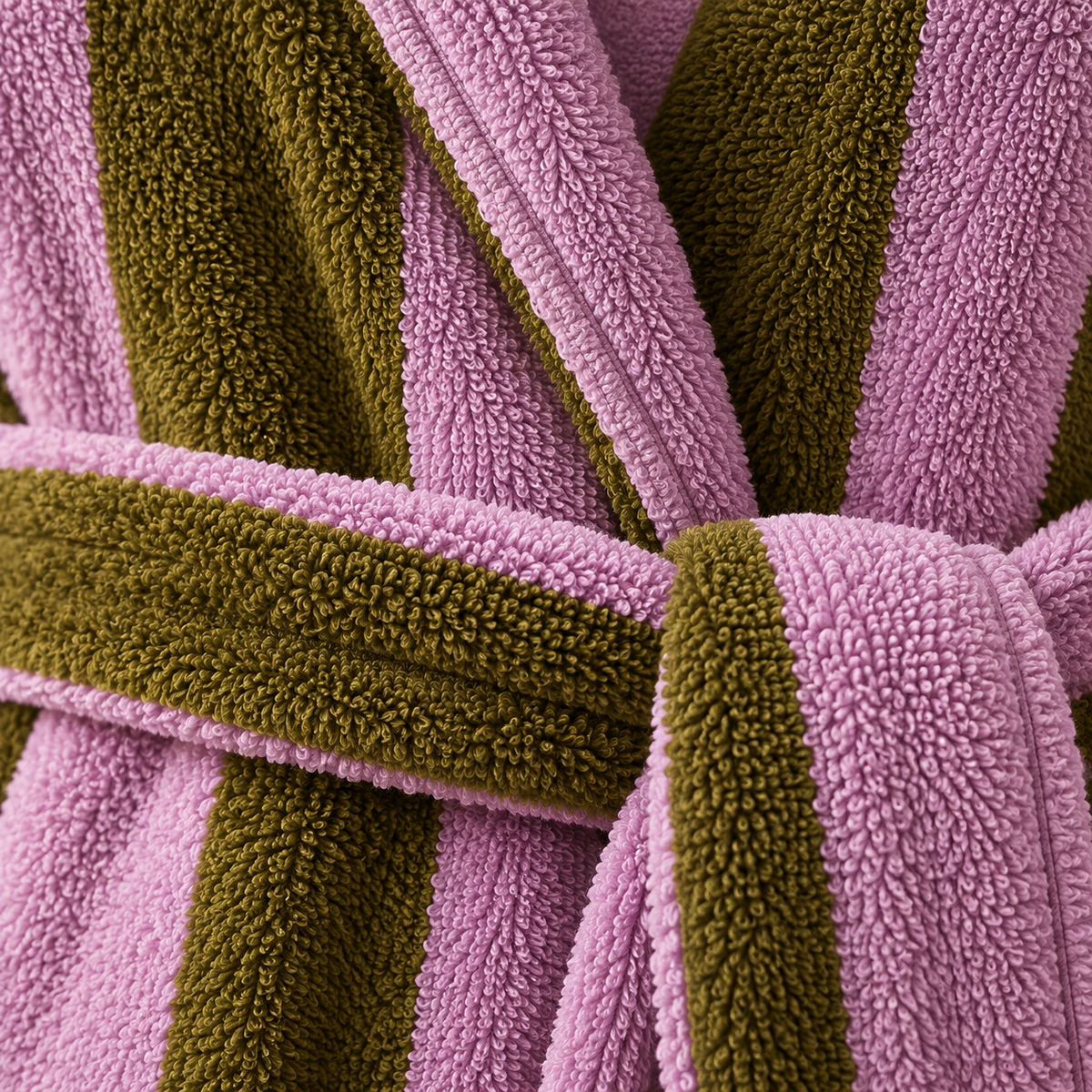 Close detail of the woven cotton terry and stripe texture