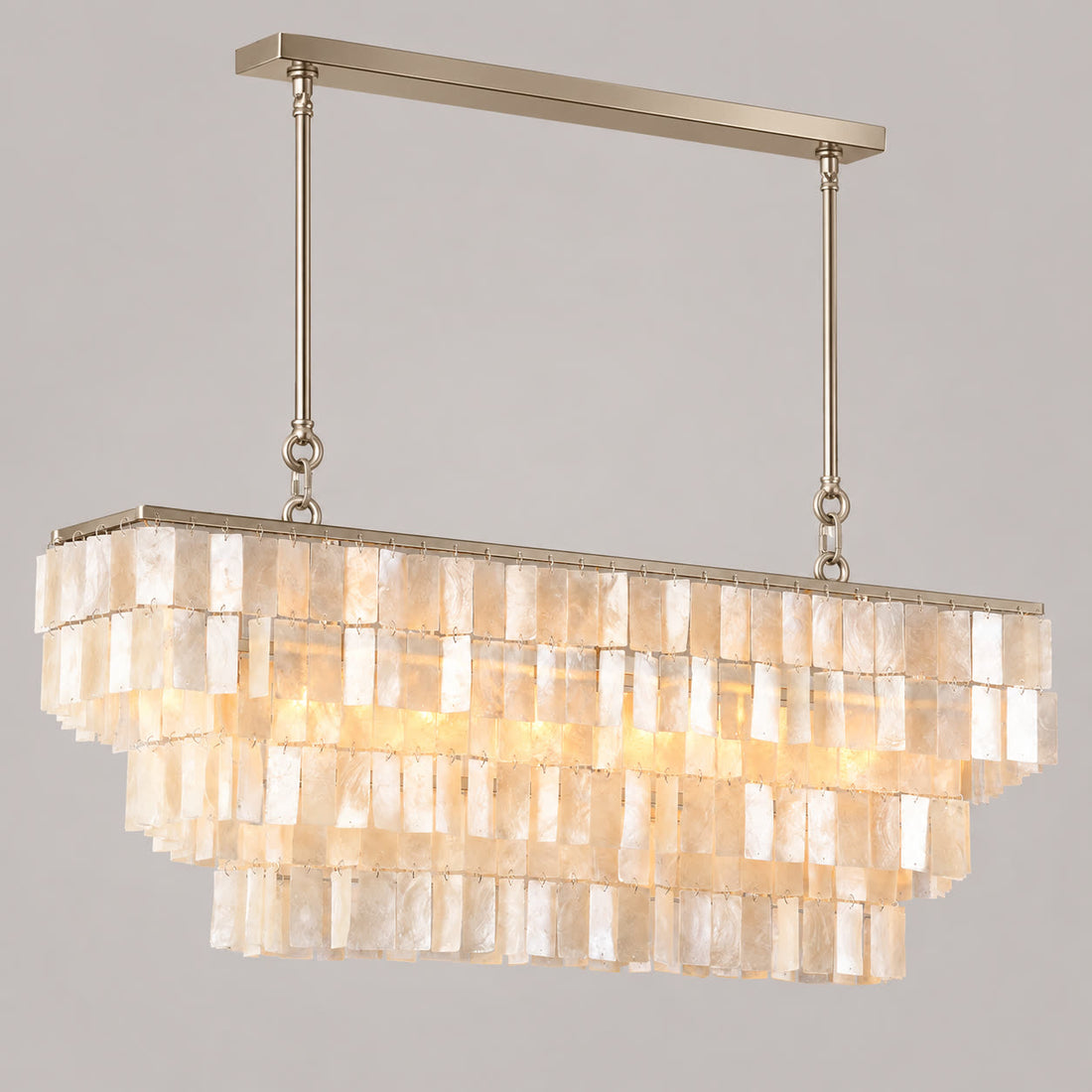 Capri linear natural shell chandelier on a warm neutral background