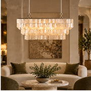 Capri linear shell chandelier in a hospitality lounge