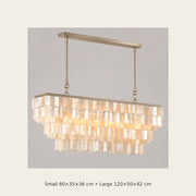 Capri linear chandelier sizes: 80 by 35 by 36 and 120 by 50 by 42 centimetres