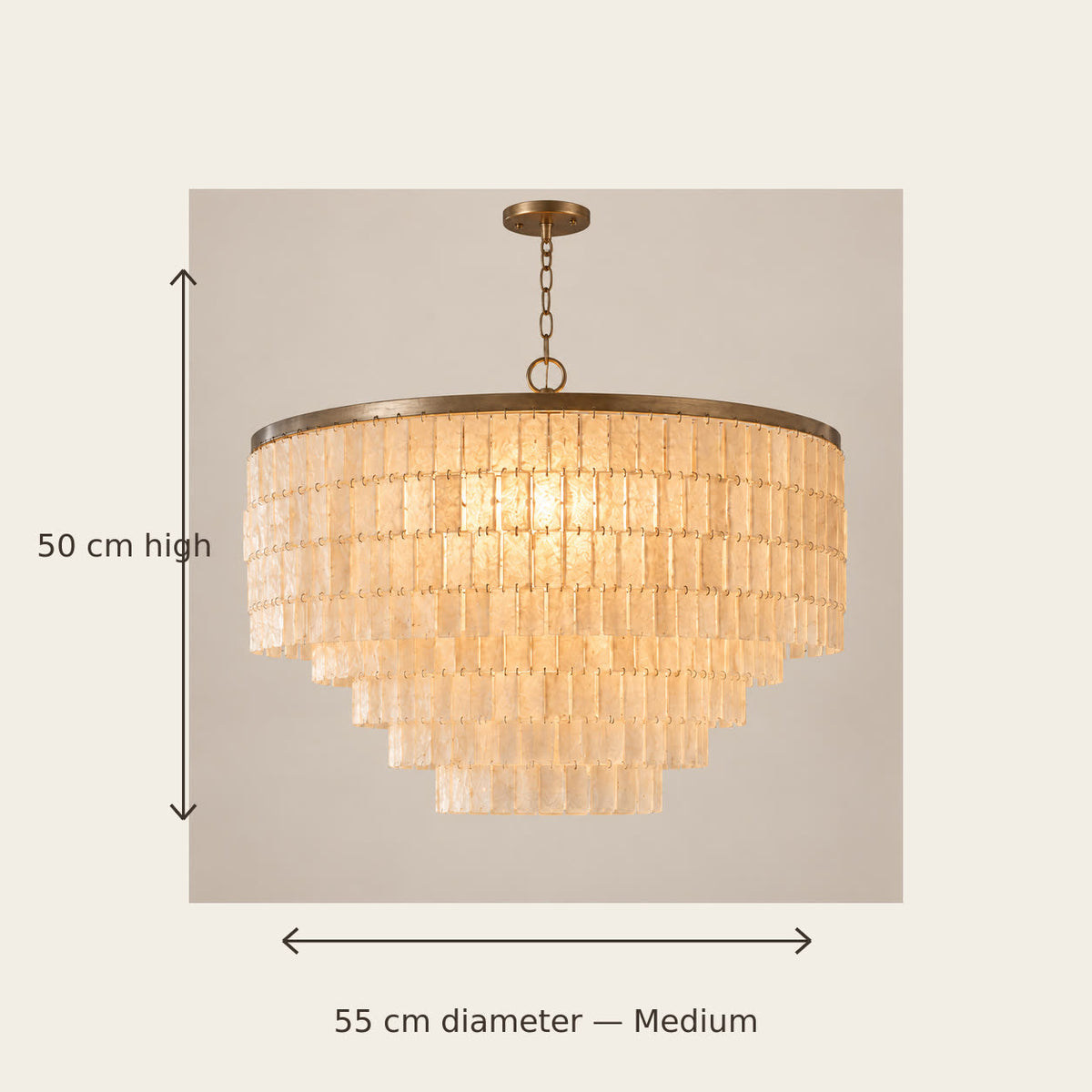 Medium Capri chandelier dimensions: 55 centimetres diameter by 50 centimetres high