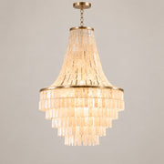 Capri large tiered natural shell chandelier on a warm neutral background
