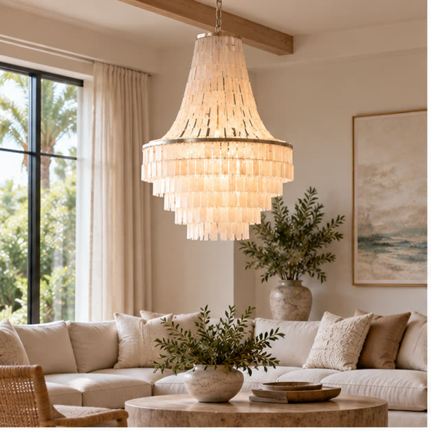 Capri tiered chandelier in a serene living room