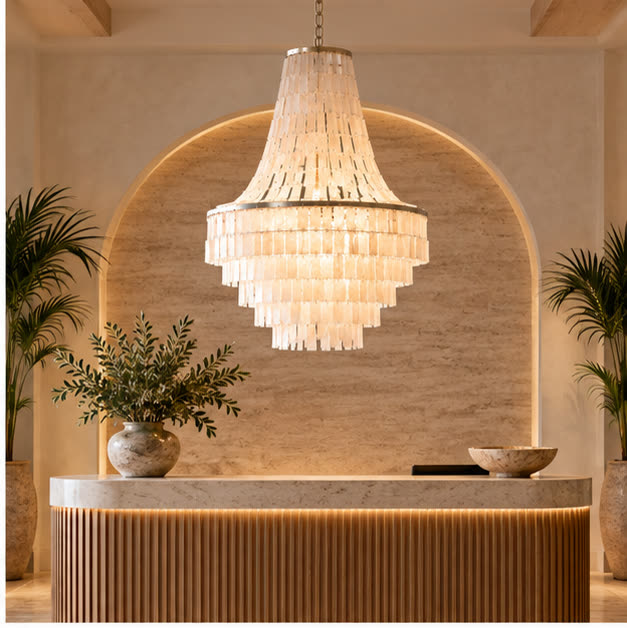 Capri tiered chandelier at a boutique reception