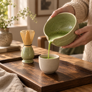 Pouring prepared matcha from the Chado spouted bowl