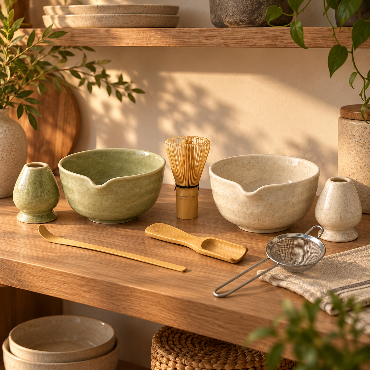 Chado matcha set in Green Set and White Set finishes