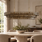 Étoile grey glass chandelier switched off in daylight