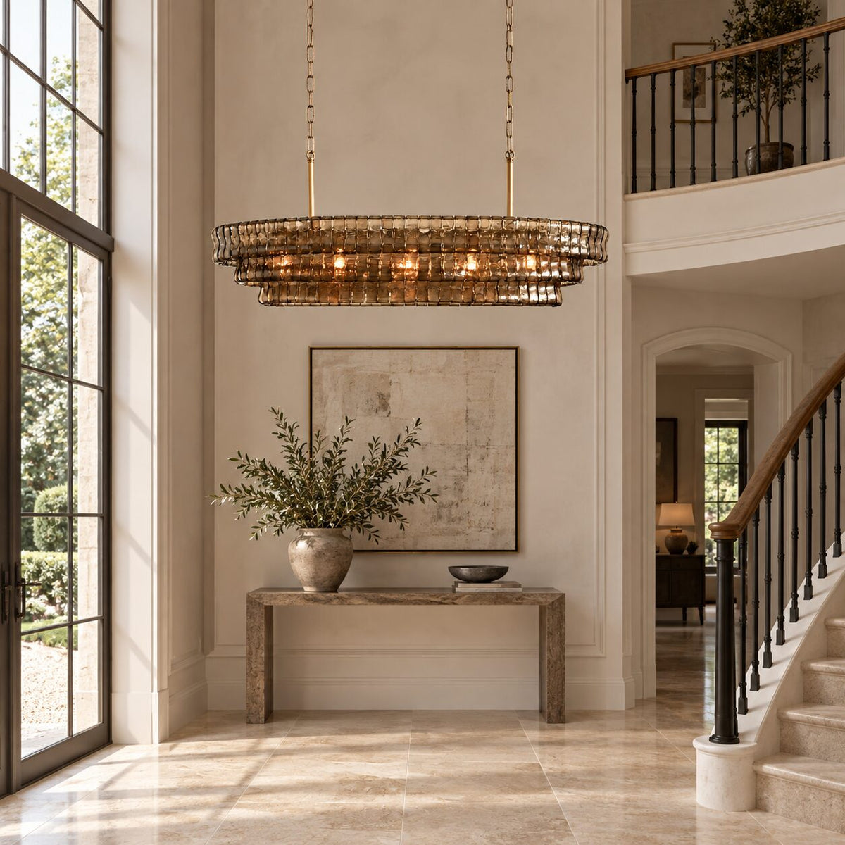 Étoile chandelier in a double-height entrance
