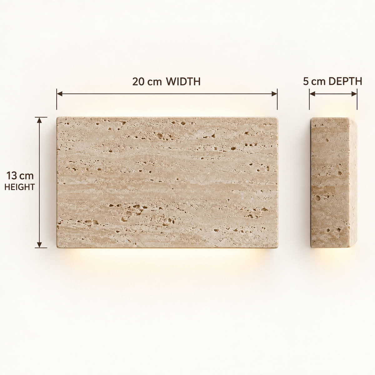Lumo wall light dimensions: 20 cm wide, 13 cm high and 5 cm deep