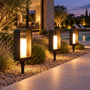 LumoEdge solar lights in a dry terrace border