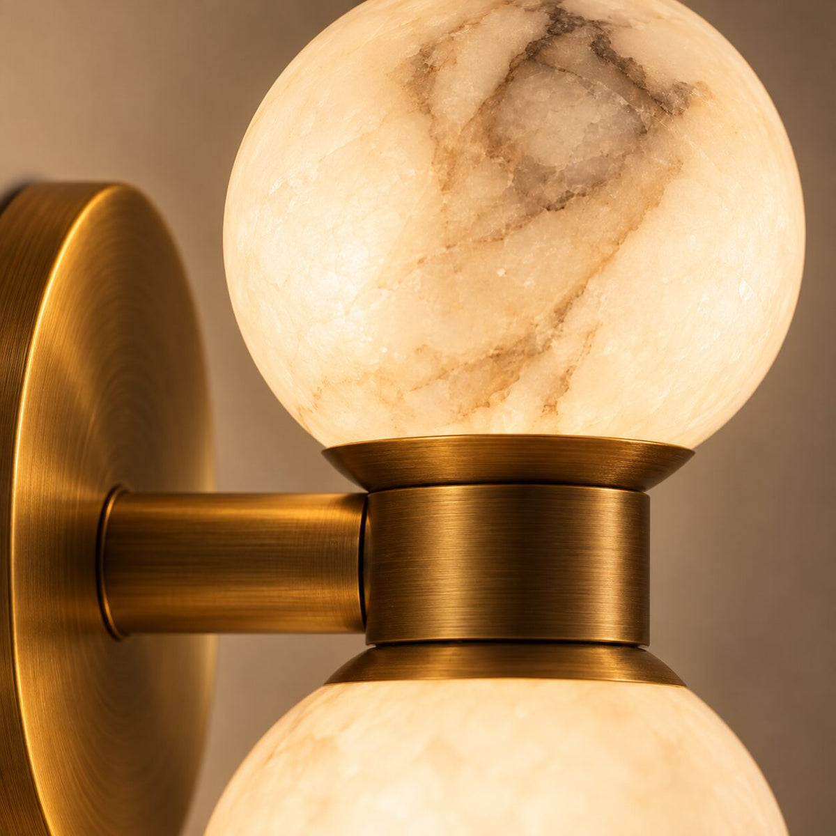 Close detail of Lunara natural marble and bronze finish