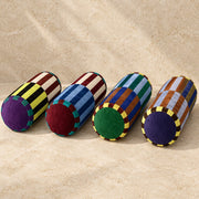 Marvella neck-roll pillow in Citrus Plum, Sapphire Wine, Emerald Rust and Mocha Navy colourways