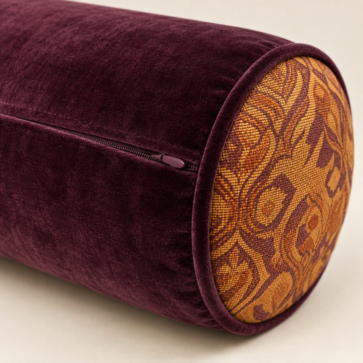 Marvella removable-cover zip, velvet and jacquard construction detail