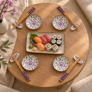 Complete SakuraBloom Purple sushi set laid for four