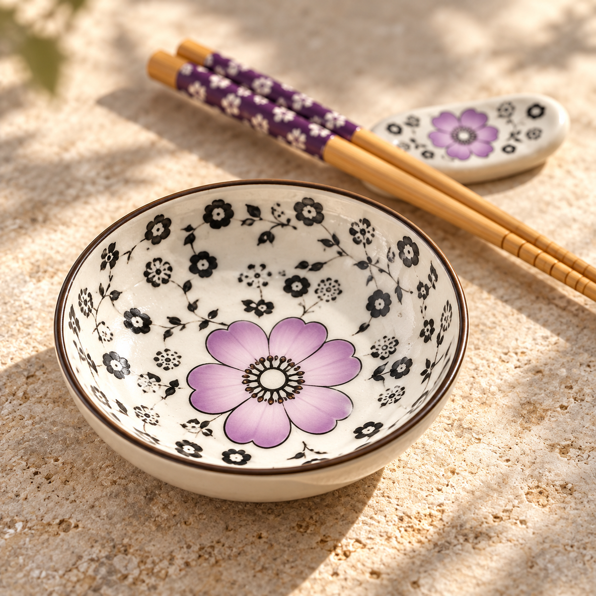 Close detail of the SakuraBloom Purple glazed ceramic dish