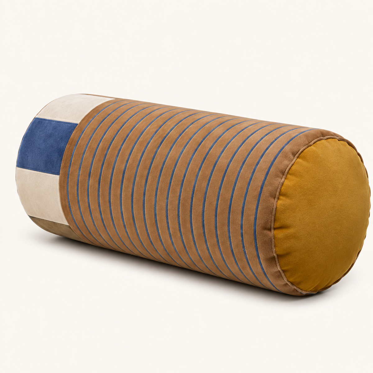 Sovana Sand Sky velvet neck-roll pillow on a warm neutral background