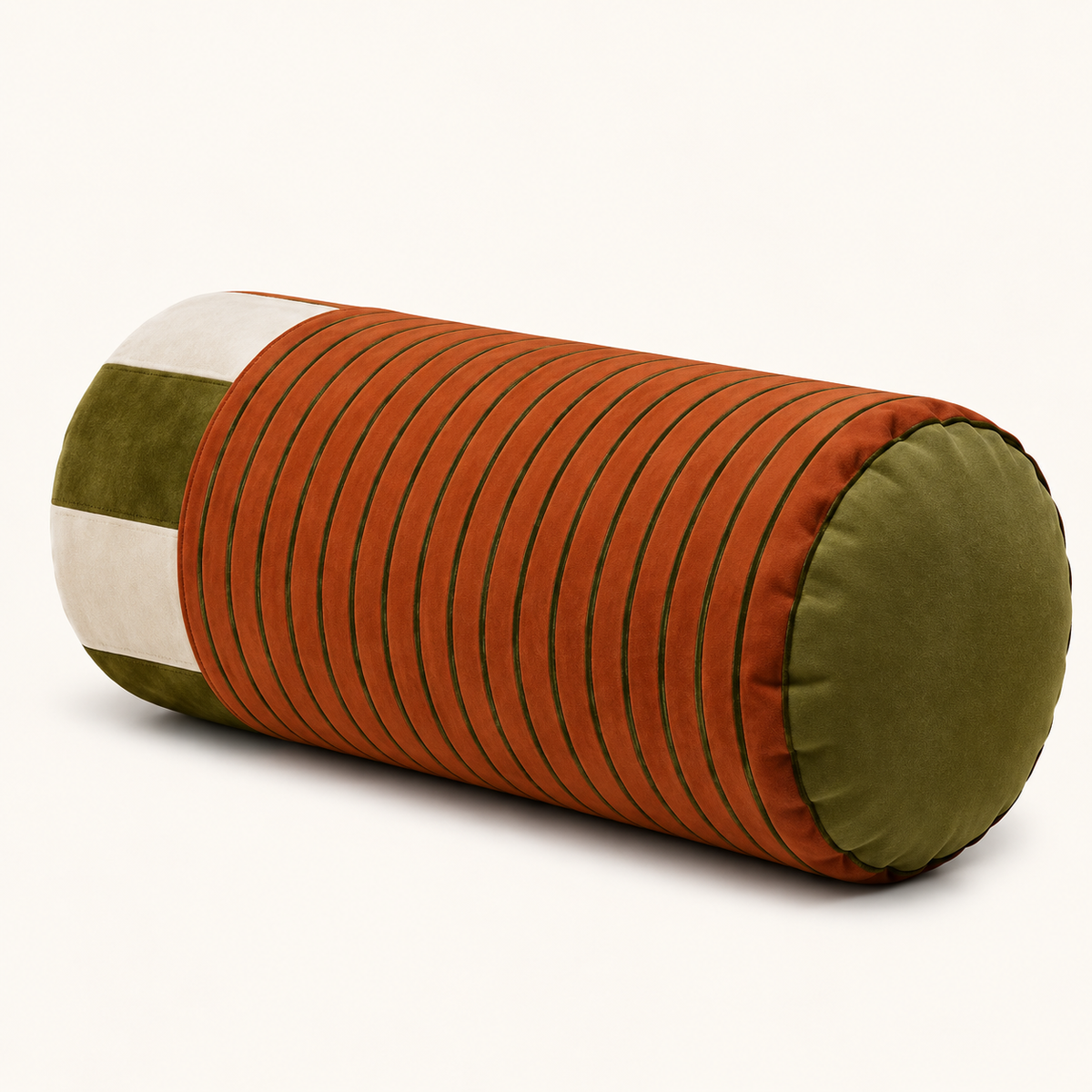 Sovana Rust Lime velvet neck-roll pillow on a warm neutral background